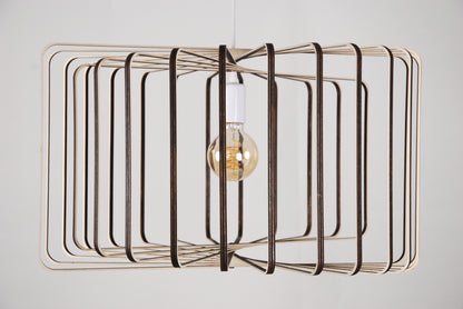 LUWALD NO.01 Pendelleuchte aus Holz, weiß, handgefertigt, zylinderförmig, ausgeschaltet, Seitenansicht