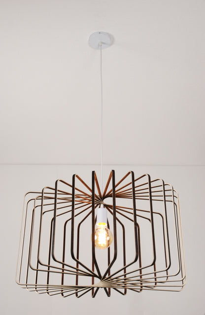 LUWALD NO.01 Pendelleuchte aus Holz, weiß, handgefertigt, zylinderförmig, angeschaltet, Gesamtansicht