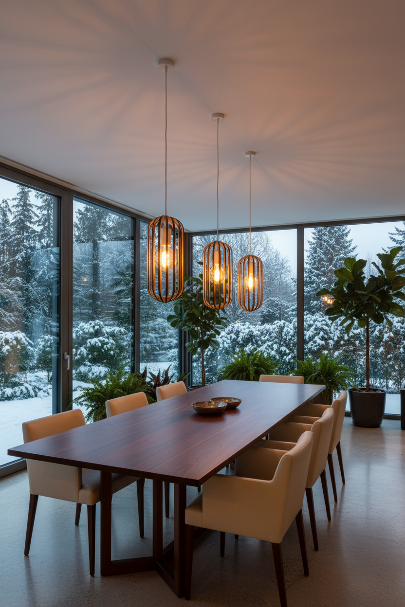 LUWALD NO.04 S Pendelleuchte aus Holz, weiß, handgefertigt, zylinderförmig, ausgeschaltet, Ringe, Atmosphäre, Hängelampe,  Esstisch, Wintergarten, gemütlich, warm