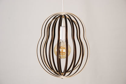 LUWALD NO.02 M, Pendelleuchte aus Holz, weiß, handgefertigt, birnenförmig, ausgeschaltet, Seitenansicht